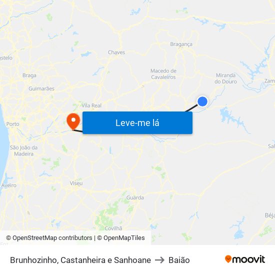 Brunhozinho, Castanheira e Sanhoane to Baião map