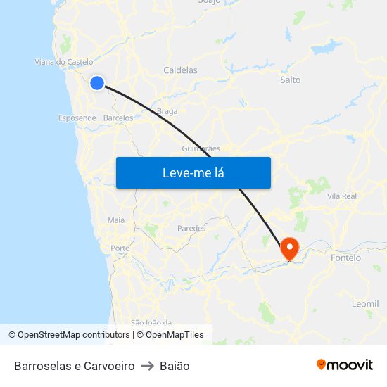 Barroselas e Carvoeiro to Baião map