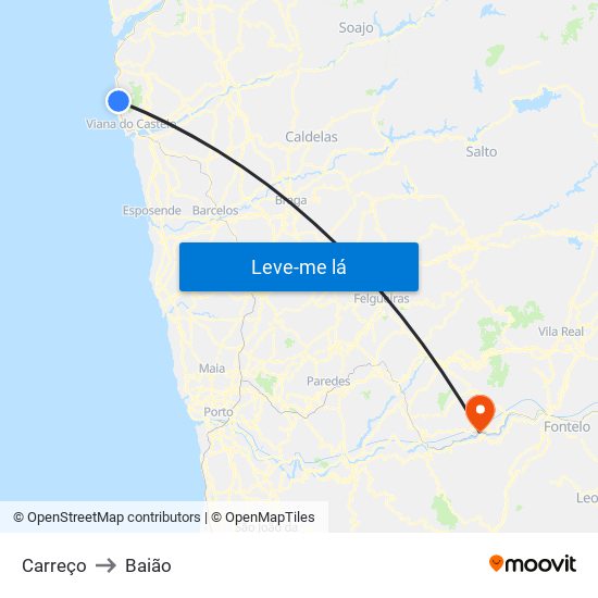 Carreço to Baião map