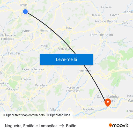 Nogueira, Fraião e Lamaçães to Baião map