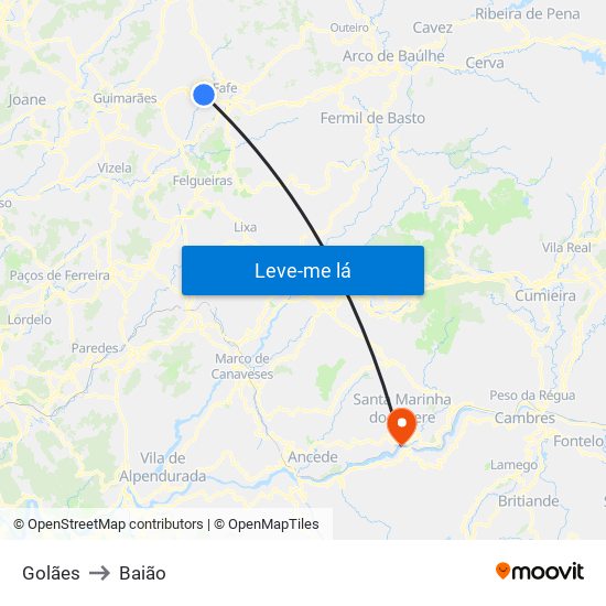 Golães to Baião map