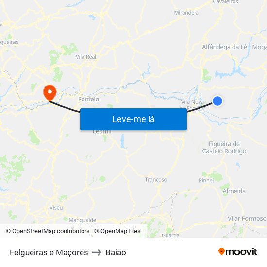 Felgueiras e Maçores to Baião map