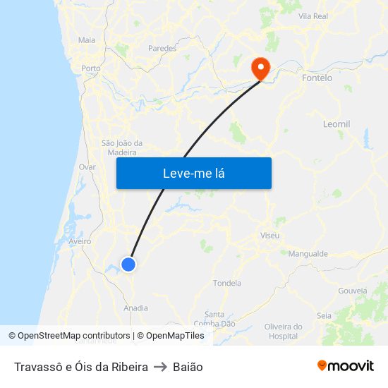 Travassô e Óis da Ribeira to Baião map