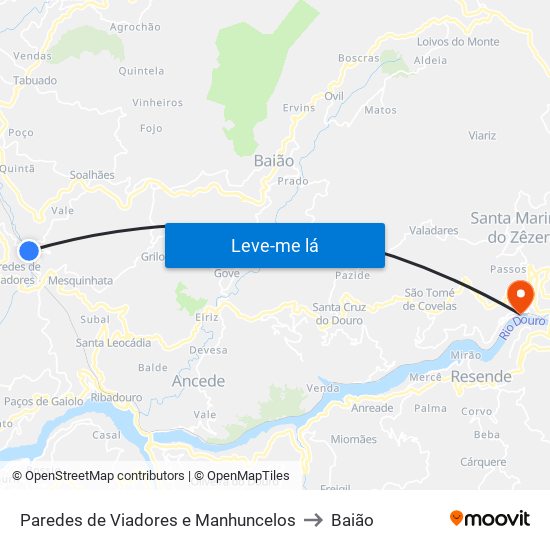 Paredes de Viadores e Manhuncelos to Baião map