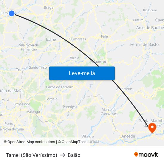 Tamel (São Veríssimo) to Baião map