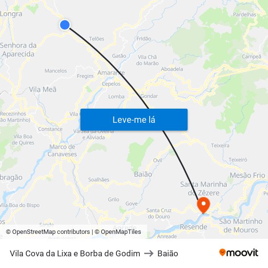 Vila Cova da Lixa e Borba de Godim to Baião map