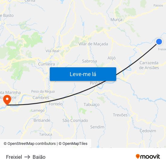 Freixiel to Baião map
