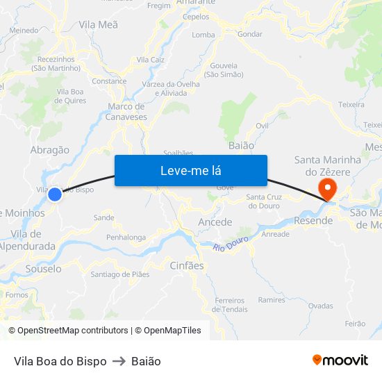 Vila Boa do Bispo to Baião map
