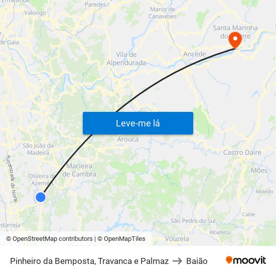 Pinheiro da Bemposta, Travanca e Palmaz to Baião map