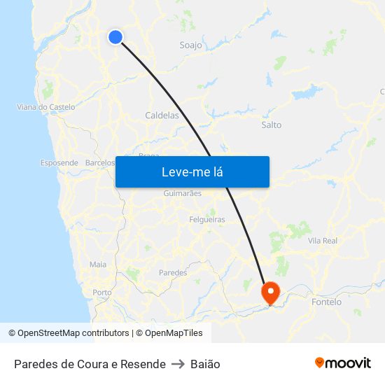 Paredes de Coura e Resende to Baião map