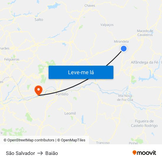 São Salvador to Baião map