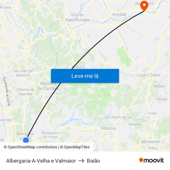 Albergaria-A-Velha e Valmaior to Baião map