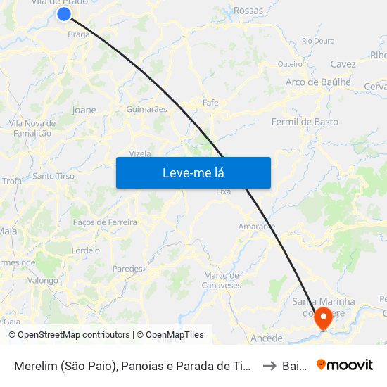 Merelim (São Paio), Panoias e Parada de Tibães to Baião map