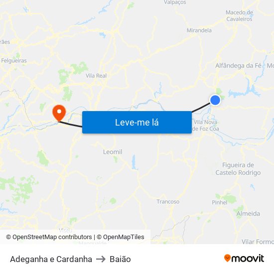 Adeganha e Cardanha to Baião map