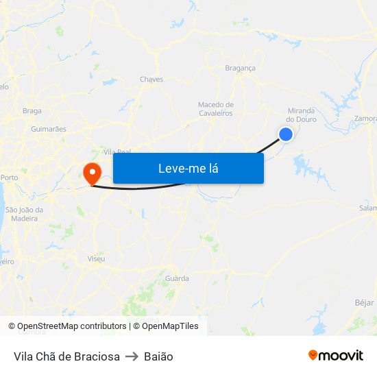 Vila Chã de Braciosa to Baião map