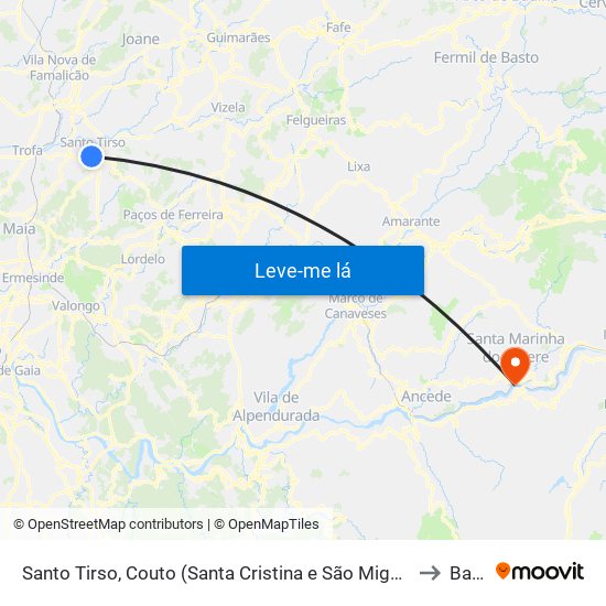 Santo Tirso, Couto (Santa Cristina e São Miguel) e Burgães to Baião map