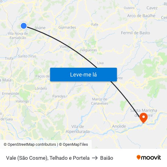 Vale (São Cosme), Telhado e Portela to Baião map