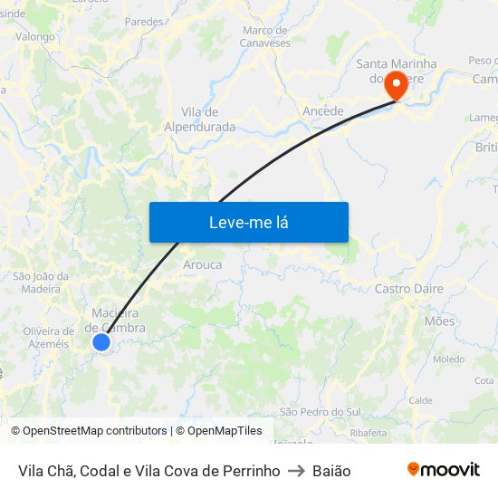 Vila Chã, Codal e Vila Cova de Perrinho to Baião map