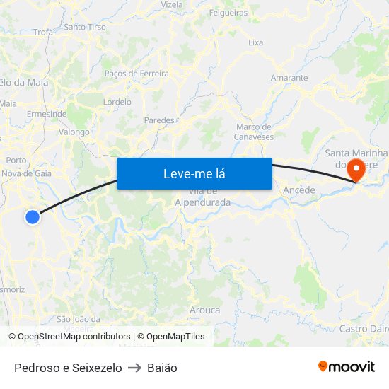Pedroso e Seixezelo to Baião map