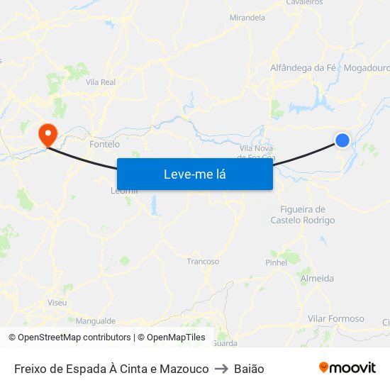 Freixo de Espada À Cinta e Mazouco to Baião map