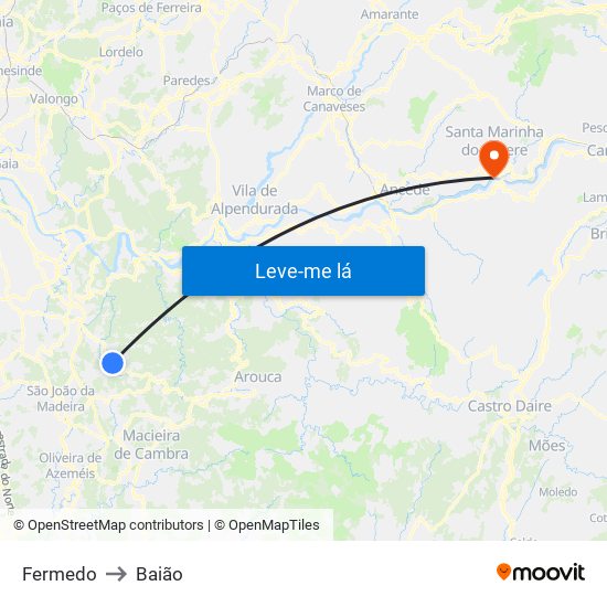 Fermedo to Baião map