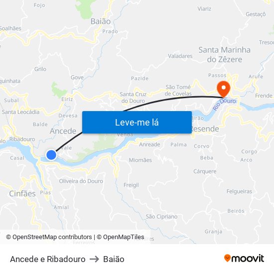 Ancede e Ribadouro to Baião map