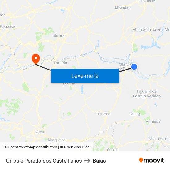 Urros e Peredo dos Castelhanos to Baião map