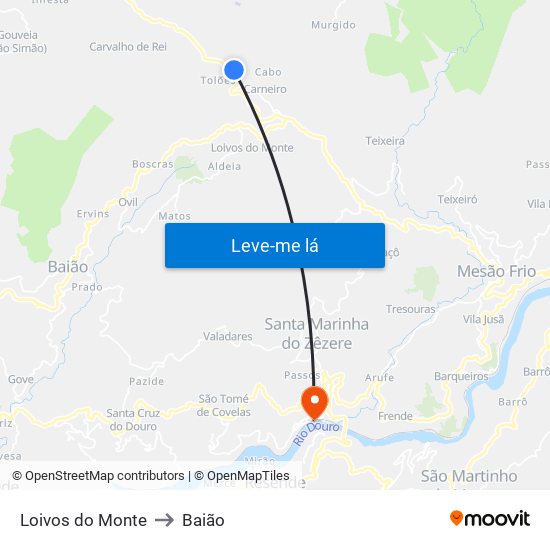 Loivos do Monte to Baião map