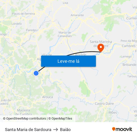 Santa Maria de Sardoura to Baião map