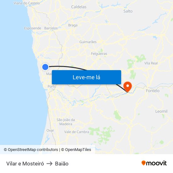 Vilar e Mosteiró to Baião map