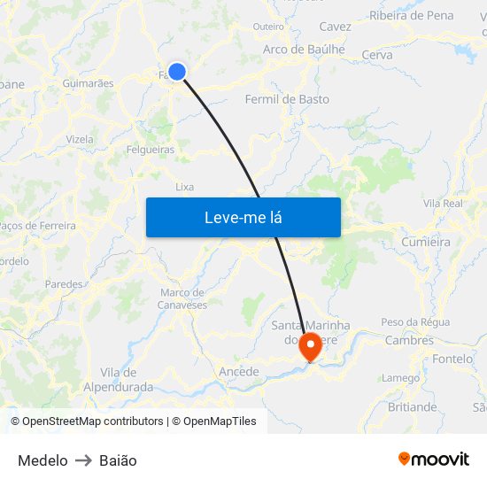 Medelo to Baião map