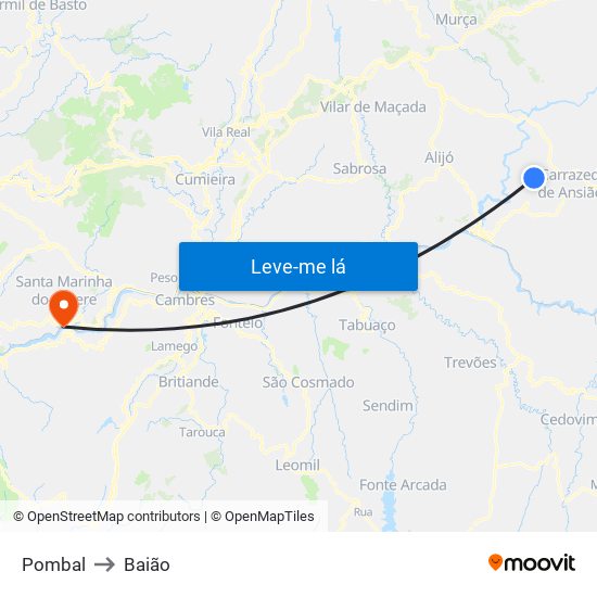 Pombal to Baião map