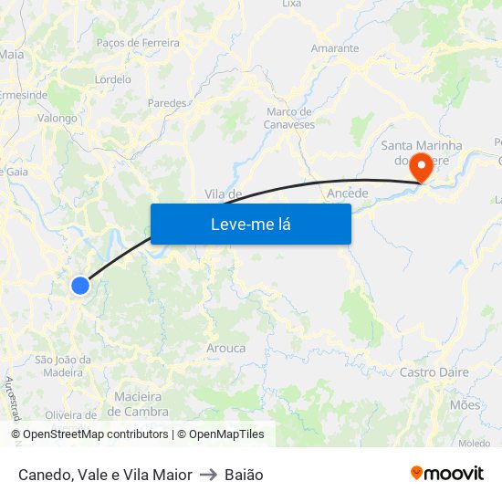 Canedo, Vale e Vila Maior to Baião map
