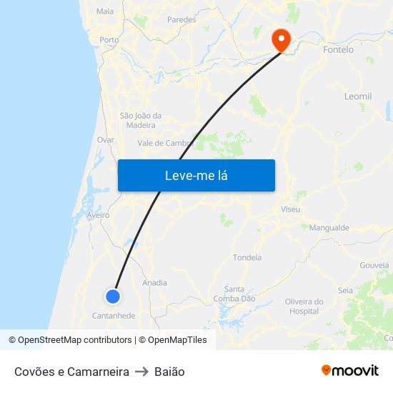 Covões e Camarneira to Baião map
