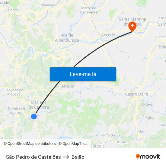 São Pedro de Castelões to Baião map