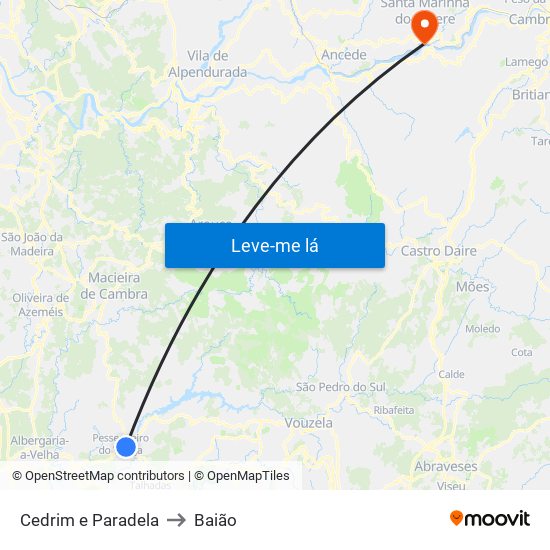 Cedrim e Paradela to Baião map