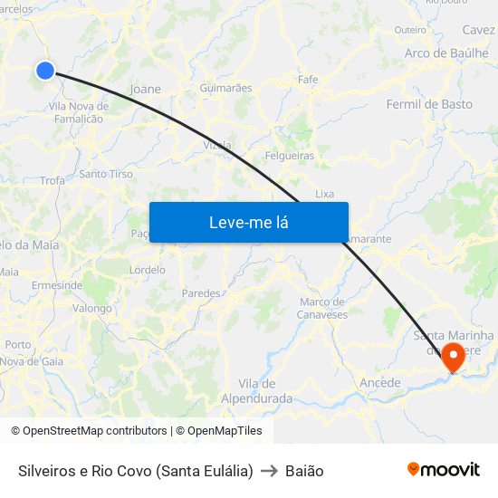 Silveiros e Rio Covo (Santa Eulália) to Baião map