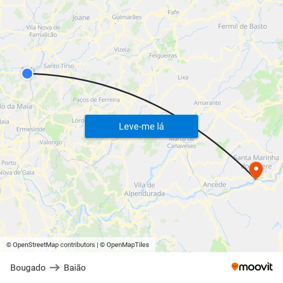 Bougado to Baião map