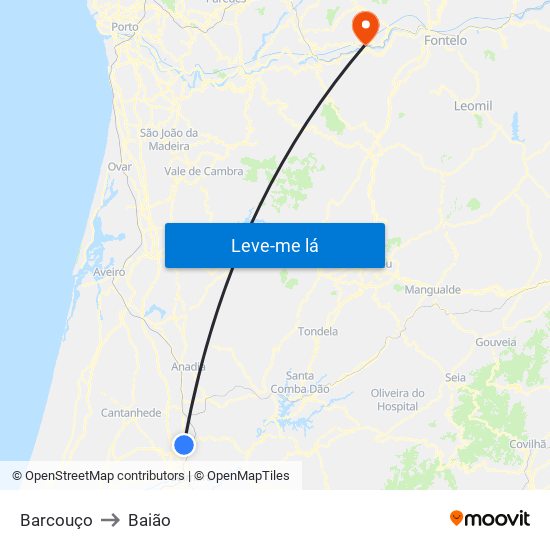 Barcouço to Baião map