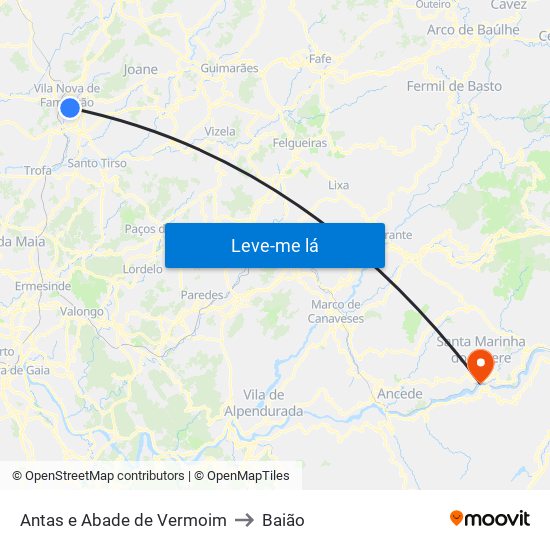 Antas e Abade de Vermoim to Baião map