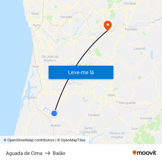 Aguada de Cima to Baião map