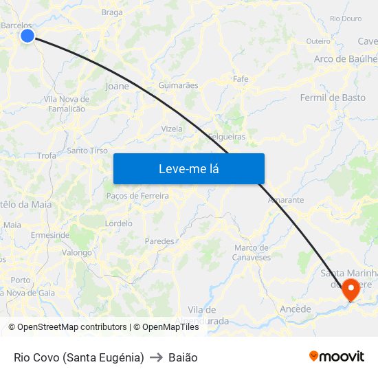 Rio Covo (Santa Eugénia) to Baião map