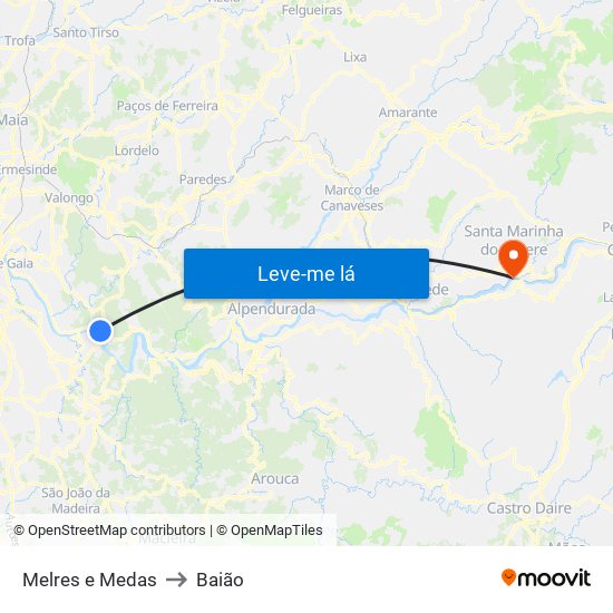 Melres e Medas to Baião map