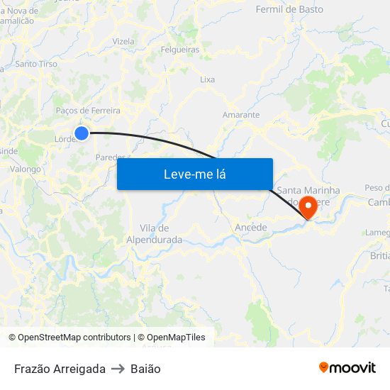 Frazão Arreigada to Baião map