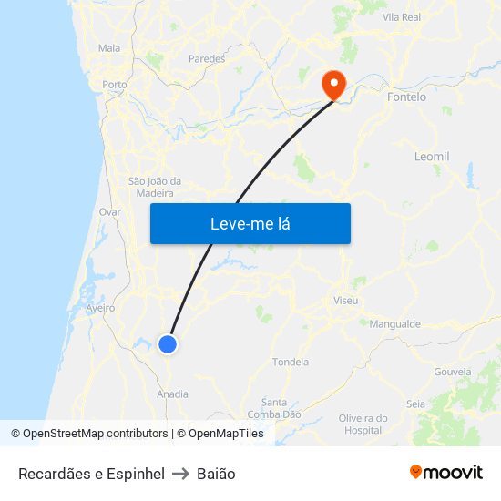 Recardães e Espinhel to Baião map