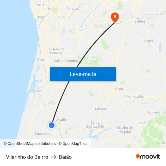 Vilarinho do Bairro to Baião map