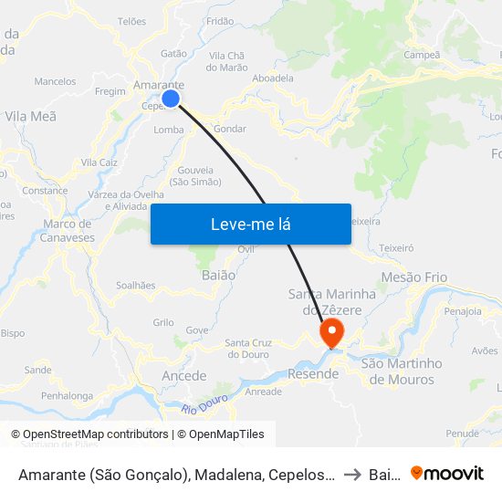 Amarante (São Gonçalo), Madalena, Cepelos e Gatão to Baião map