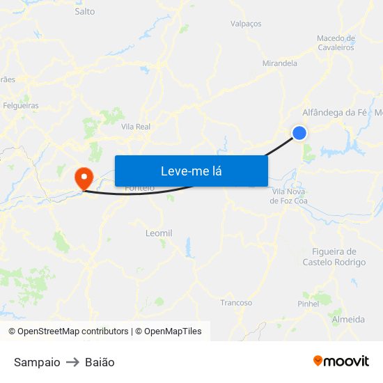 Sampaio to Baião map
