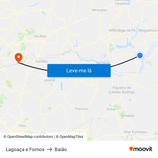 Lagoaça e Fornos to Baião map