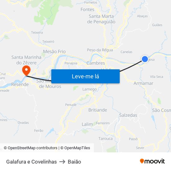 Galafura e Covelinhas to Baião map